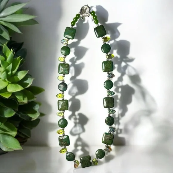 Green Spiderweb Turquoise & Peridot Stone Necklace